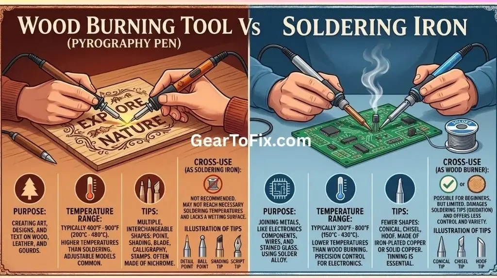 Wood Burning Tool vs Soldering Iron displayed side by side on a workshop bench