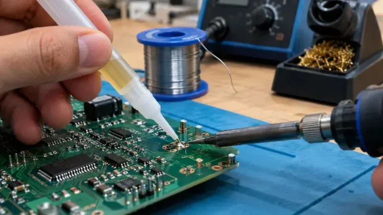 Applying flux to a circuit board joint before soldering