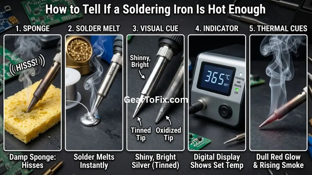 Solder melting on a soldering iron tip to check whether it is hot enough for soldering.