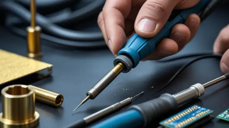 New soldering iron tip being installed into a soldering iron handle during maintenance.
