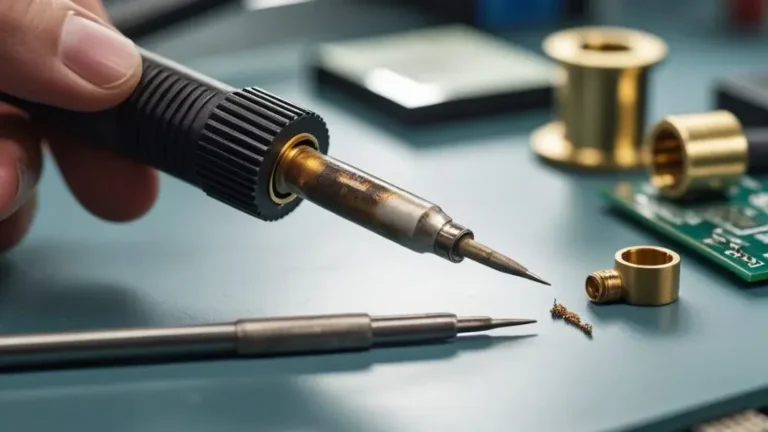 Worn soldering iron tip beside a new replacement tip during an inspection.