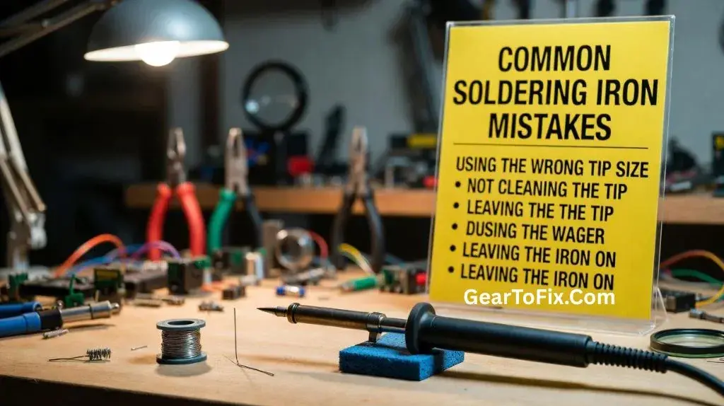 Technician demonstrating common soldering iron mistakes on a PCB
