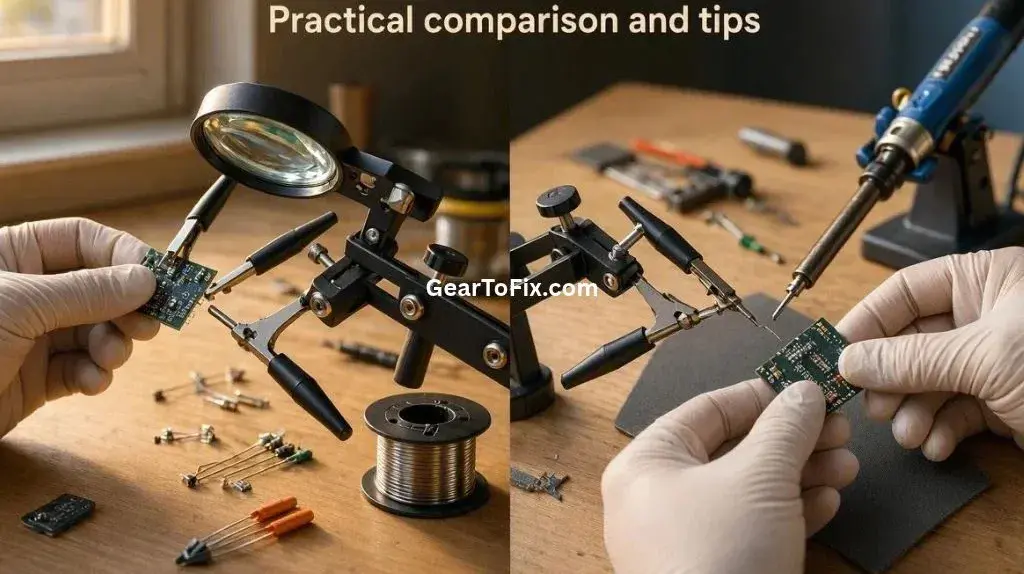 Helping hands tool holding wires steady during soldering