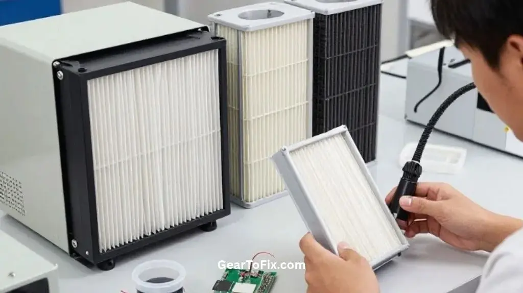 Pre-filter, HEPA filter, and activated carbon filter arranged beside a solder fume extractor