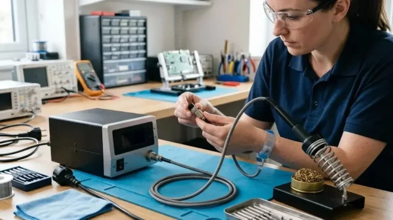 Soldering station and accessories arranged for routine cleaning and inspection