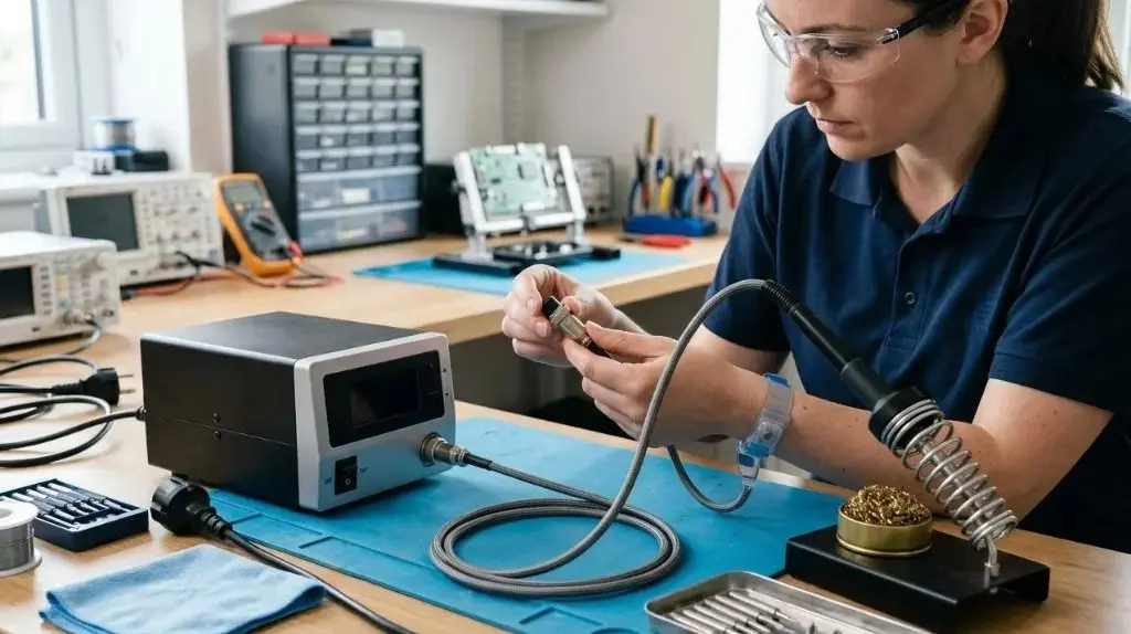 Soldering station and accessories arranged for routine cleaning and inspection