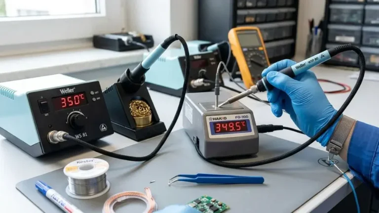 Measuring soldering iron tip temperature to check soldering station calibration